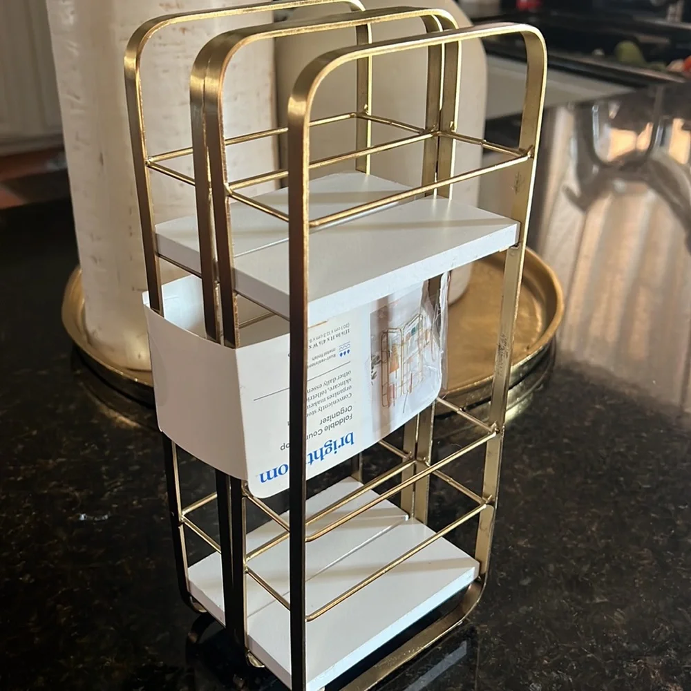 Foldable Shelf Countertop Organizer Brass